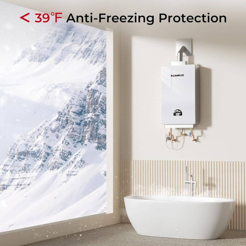 Load image into Gallery viewer, 3.18 GPM Indoor Propane Tankless Water Heater with Wall Thimble, White
