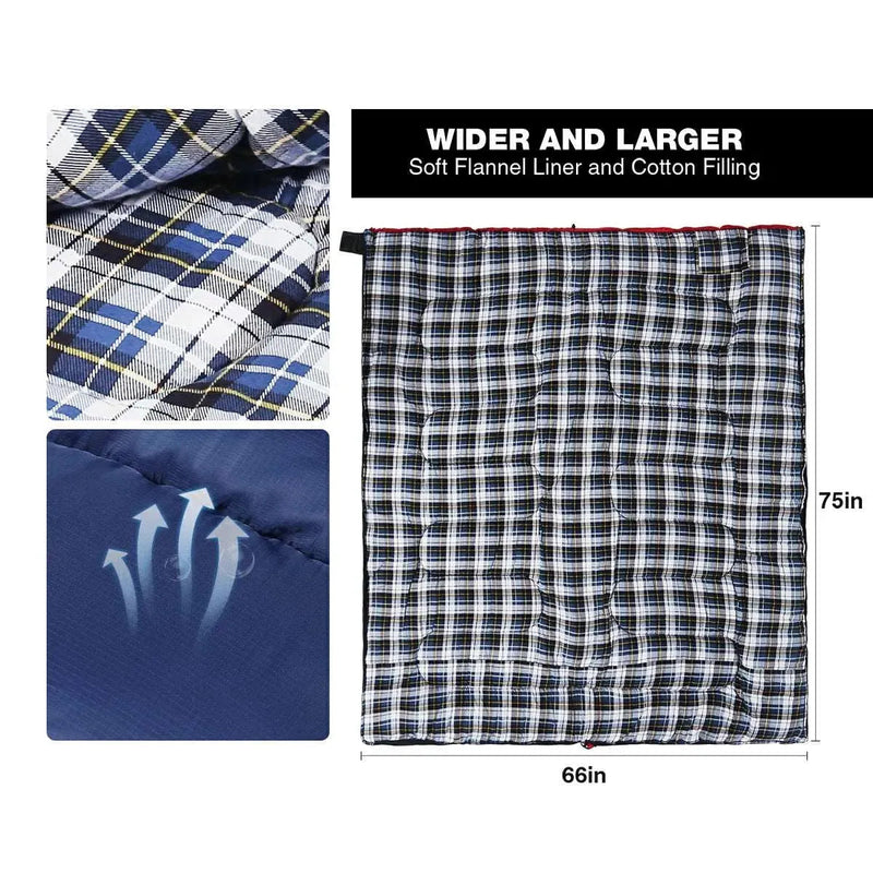 Load image into Gallery viewer, Camping Sleeping Bag for Adult with Cotton Flannel Liner,Red Blue
