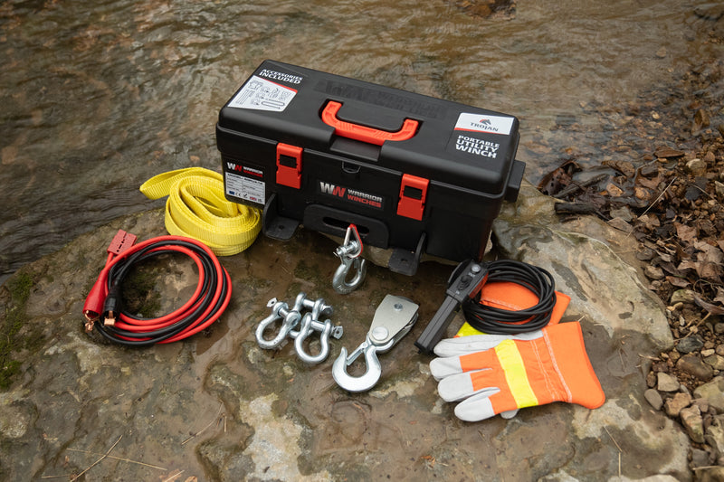 Load image into Gallery viewer, Trojan 4,000lb 12v Portable Utility Winch - Synthetic Rope
