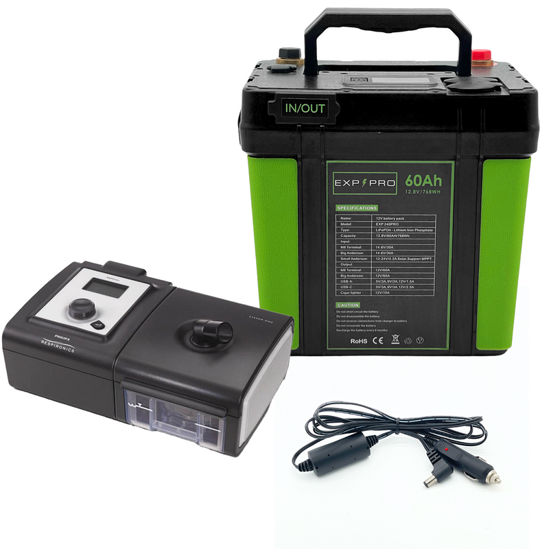 Load image into Gallery viewer, EXP240PRO CPAP Battery with DC Cord | Portable, Solar Rechargeable LiFePO4 Battery
