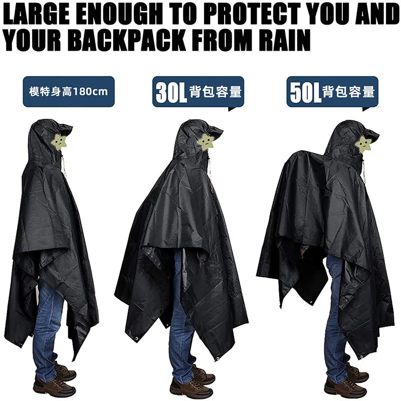 Load image into Gallery viewer, 3 In 1 Outdoor Military Raincoat Hooded Sleeve Waterproof Rain Poncho Motorcycle Rain Cover Camping Hiking Travel Rainwear Tent
