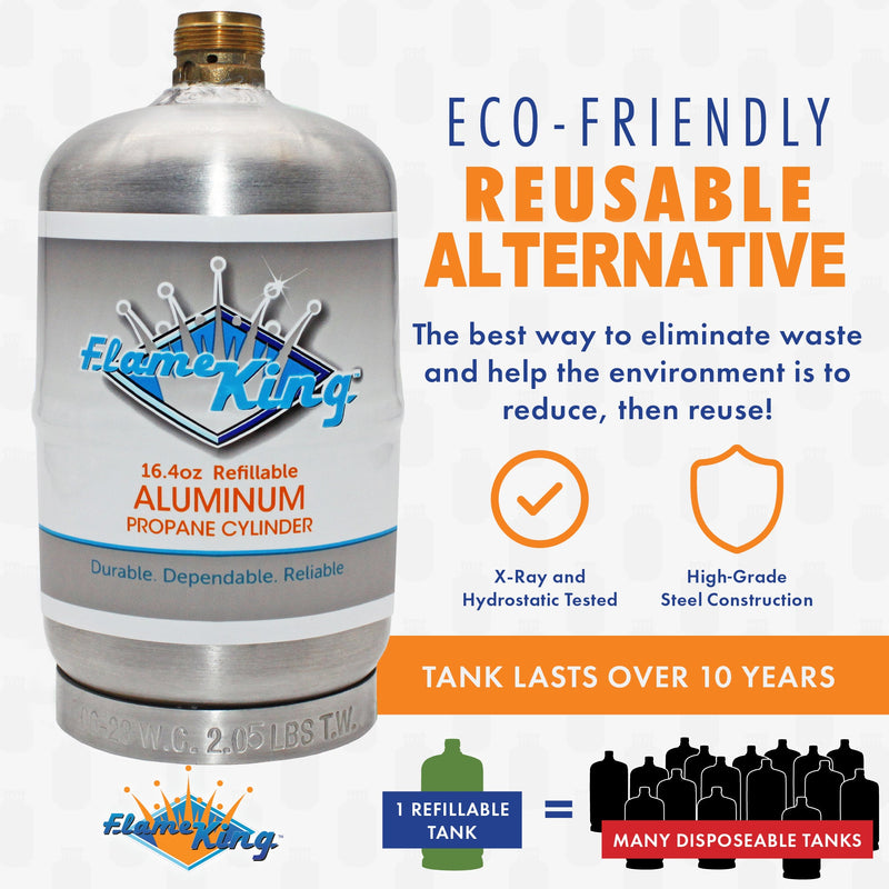 Load image into Gallery viewer, Flame King 2 pack Aluminum Eco Friendly Sustainable 1lb Empty Refillable Propane Tank LP Cylinder
