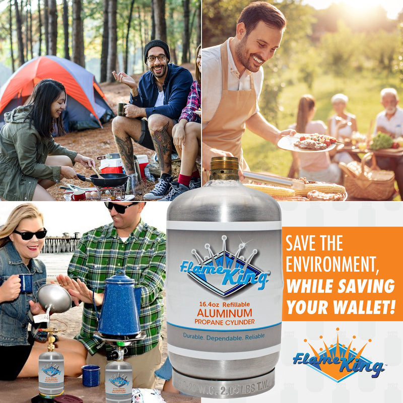 Load image into Gallery viewer, Flame King 2 pack Aluminum Eco Friendly Sustainable 1lb Empty Refillable Propane Tank LP Cylinder
