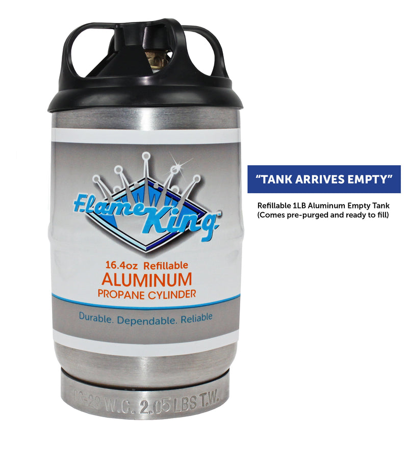 Load image into Gallery viewer, Flame King 2 pack Aluminum Eco Friendly Sustainable 1lb Empty Refillable Propane Tank LP Cylinder
