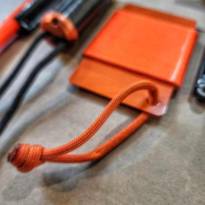 Load image into Gallery viewer, Tape Card - Duct Tape wrapped Orange Credit Card w/ Paracord Lanyard
