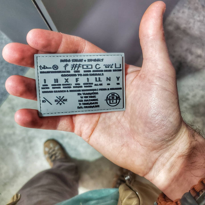 Load image into Gallery viewer, Storage Pocket Patch: Hobo Symbols, Ground to Air Signals, Search and Rescue Markings
