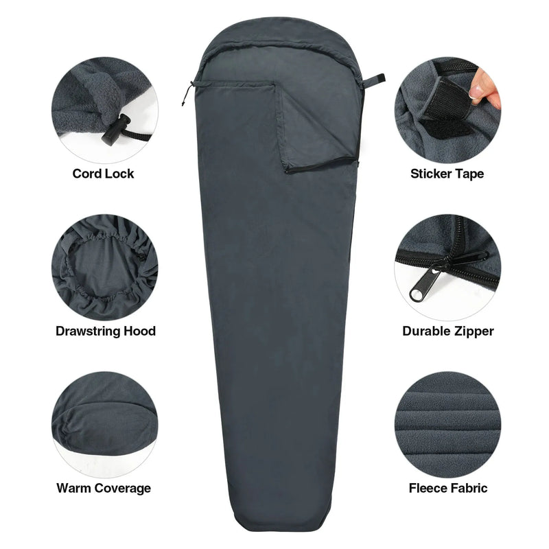 Load image into Gallery viewer, Mummy Fleece Sleeping Bag Liner with Hood
