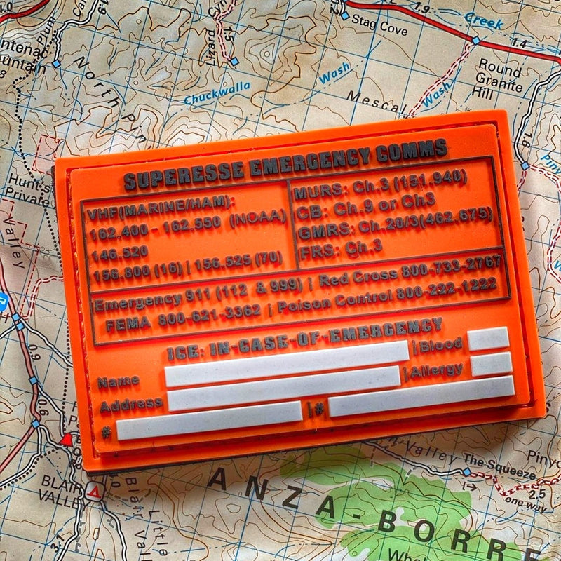 Load image into Gallery viewer, Storage Pocket Patch:  Emergency Comms with Radio Frequency/Channel and Telephone Contact Numbers, ICE Card
