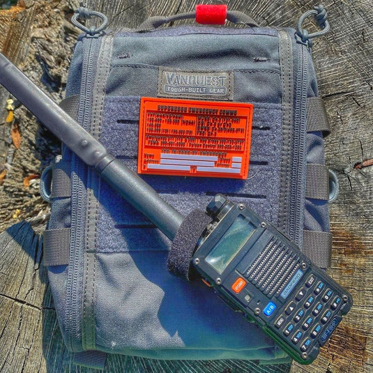 Storage Pocket Patch:  Emergency Comms with Radio Frequency/Channel and Telephone Contact Numbers, ICE Card