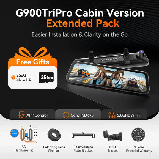 G900 TriPro 4K+2.5K+1080P 3 Channel Cabin Monitor Mirror Dash Cam