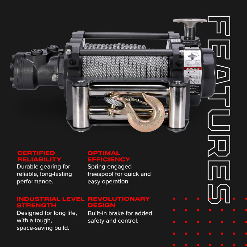 Load image into Gallery viewer, NH 15,000lb Industrial Hydraulic Winch - Steel Rope
