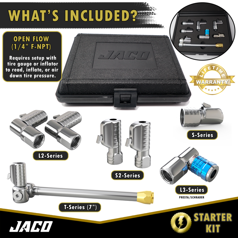 Load image into Gallery viewer, Lightning™ Tire Air Chuck Starter Kit - Patented | Open Flow, 1/4&quot; F-NPT (Set of 7)
