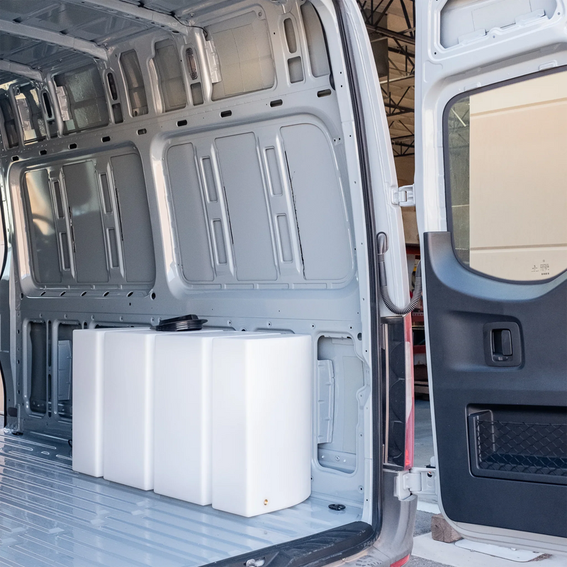 Load image into Gallery viewer, Wheel Well Fresh Water Tank – 59.4 Gal – Sprinter 144&quot; WB &amp; 170&quot; WB – Custom Van Schmiede
