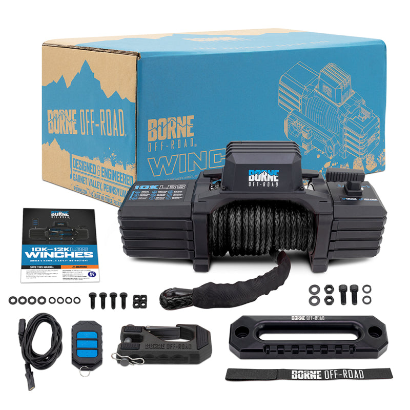 Load image into Gallery viewer, Borne Off-Road 10K Winch - Black Synthetic Rope
