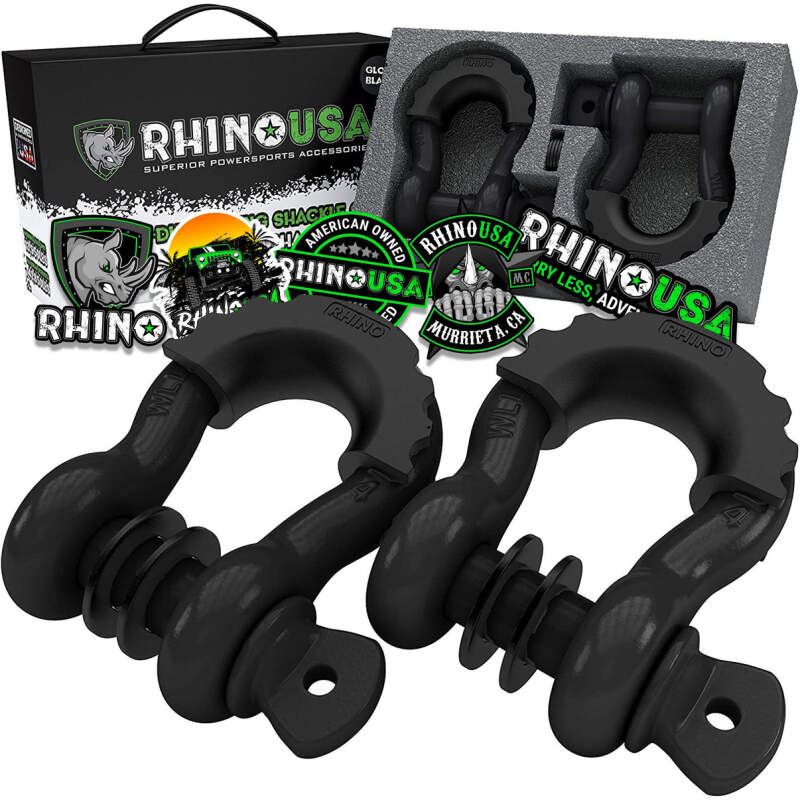 Load image into Gallery viewer, Rhino USA 3/4In D-Ring Shackle Set, Pack Of 2 (Black)
