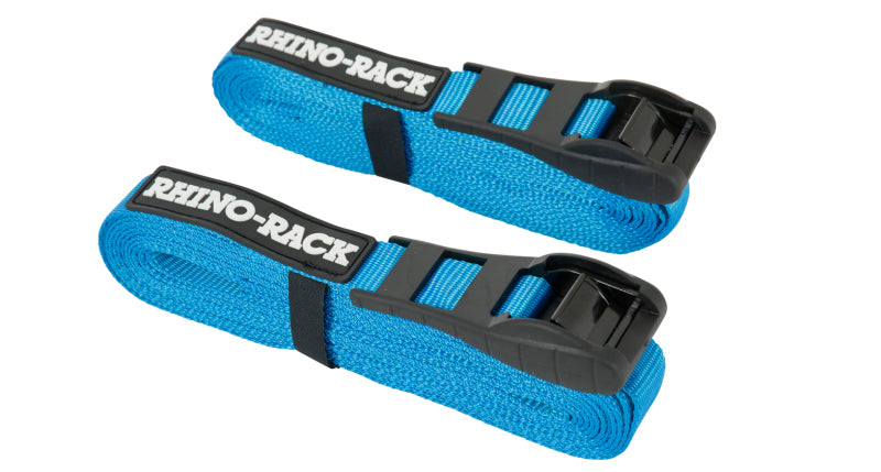 Load image into Gallery viewer, Rhino-Rack Rapid Tie Down Straps w/Buckle Protector - 5.5m/18ft - Pair - Blue
