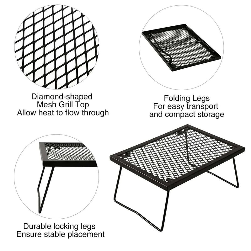 Load image into Gallery viewer, Portable Heavy Duty Folding Steel Campfire Grill Grate for Outdoor Cooking, Black
