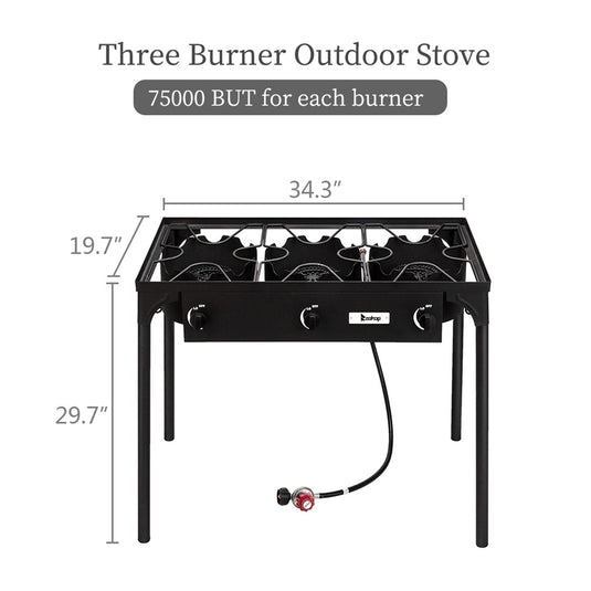 225,000 BTU Outdoor Propane Camp Stove – 3 Burner Cooker
