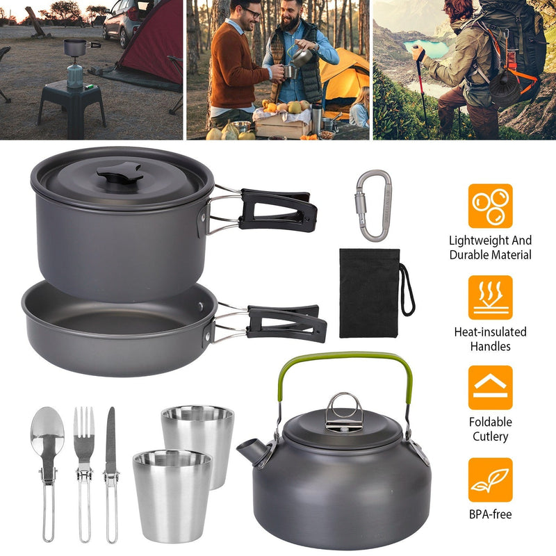 Load image into Gallery viewer, 12Pcs Camping Cookware Set Camping Stove Aluminum Pot Pans Kit
