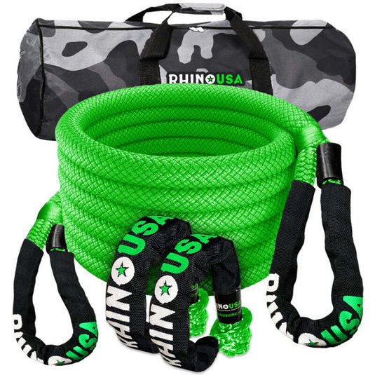 Rhino USA 7/8In X 30Ft Kinetic Rope Recovery Kit W/Soft Shackles (Green)