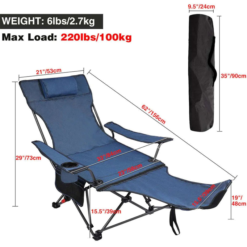 Load image into Gallery viewer, Portable Folding Reclining Camp Chairs with Removable Footrest and Adjustable Backrest, Blue
