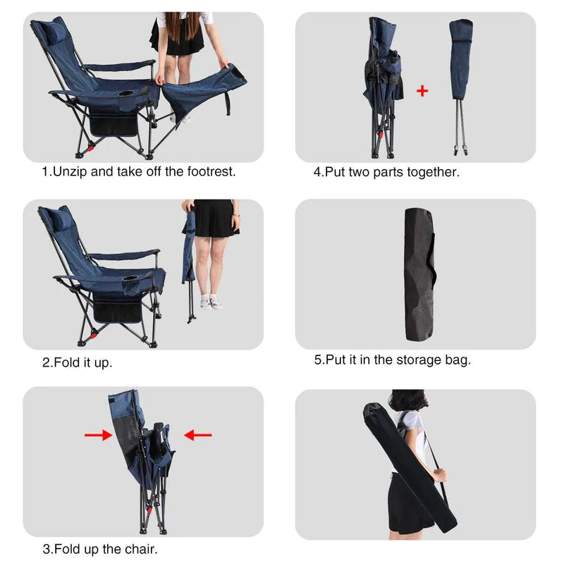 Load image into Gallery viewer, Portable Folding Reclining Camp Chairs with Removable Footrest and Adjustable Backrest, Blue
