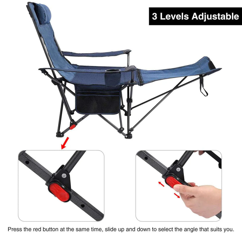 Load image into Gallery viewer, Portable Folding Reclining Camp Chairs with Removable Footrest and Adjustable Backrest, Blue
