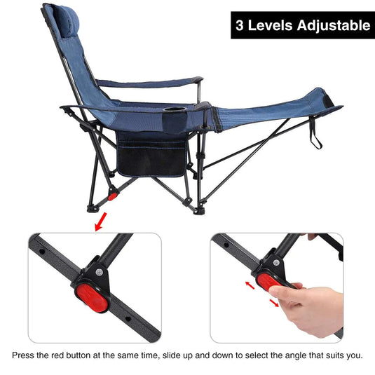 Portable Folding Reclining Camp Chairs with Removable Footrest and Adjustable Backrest, Blue