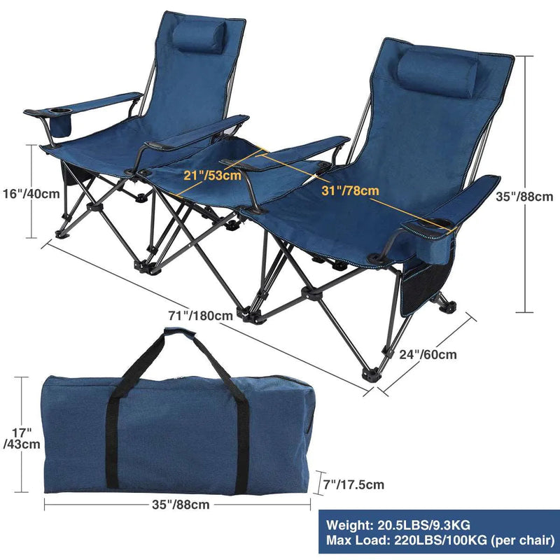 Load image into Gallery viewer, Portable Folding Reclining Camp Chairs with Removable Footrest and Adjustable Backrest, Blue
