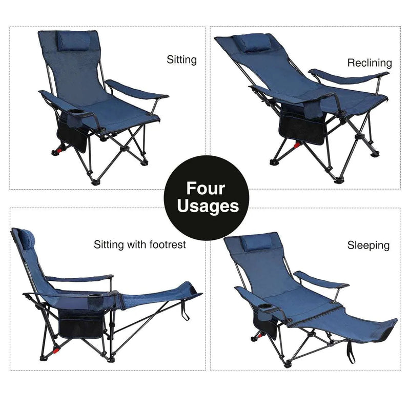 Load image into Gallery viewer, Portable Folding Reclining Camp Chairs with Removable Footrest and Adjustable Backrest, Blue
