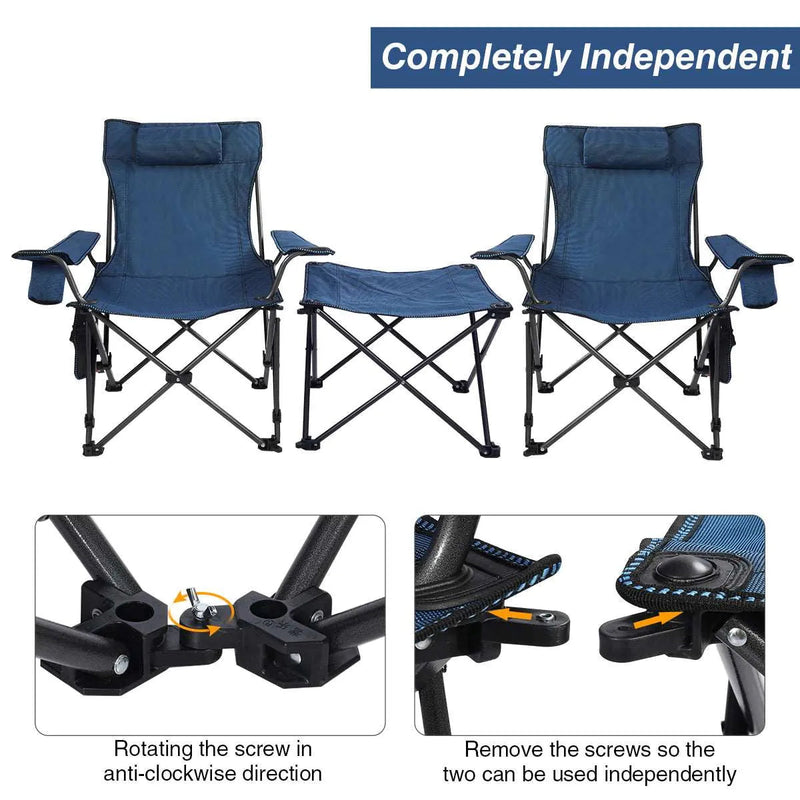 Load image into Gallery viewer, Portable Folding Reclining Camp Chairs with Removable Footrest and Adjustable Backrest, Blue
