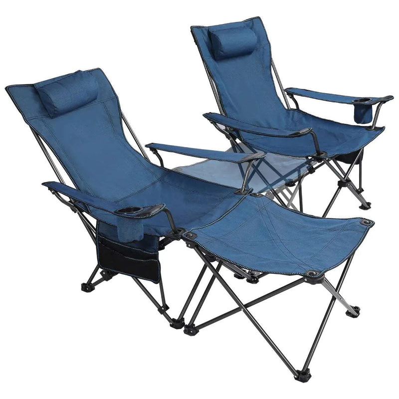 Load image into Gallery viewer, Portable Folding Reclining Camp Chairs with Removable Footrest and Adjustable Backrest, Blue
