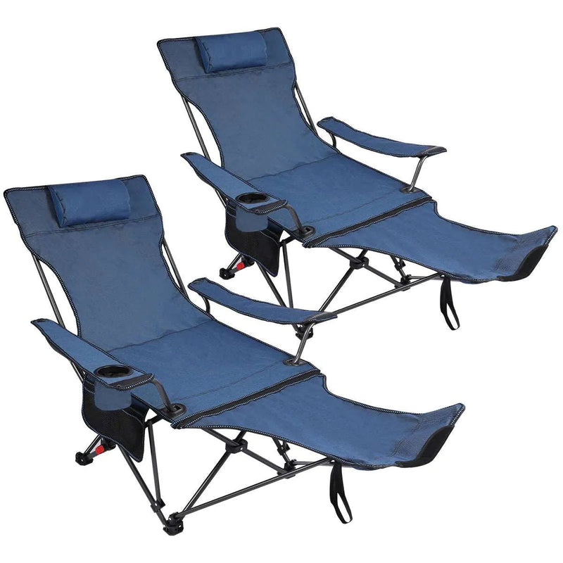 Load image into Gallery viewer, Portable Folding Reclining Camp Chairs with Removable Footrest and Adjustable Backrest, Blue
