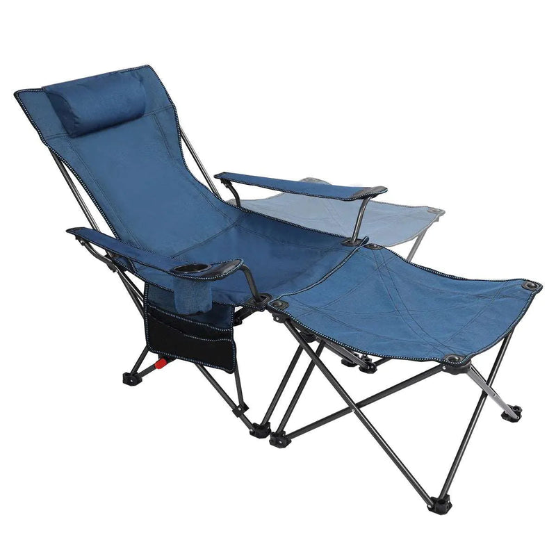 Load image into Gallery viewer, Portable Folding Reclining Camp Chairs with Removable Footrest and Adjustable Backrest, Blue
