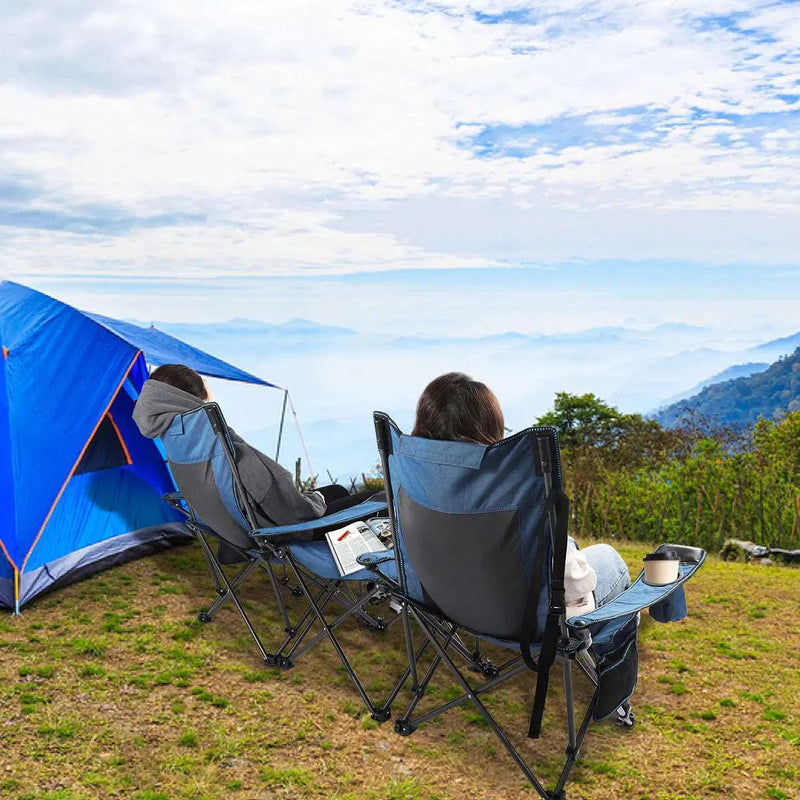 Load image into Gallery viewer, Portable Folding Reclining Camp Chairs with Removable Footrest and Adjustable Backrest, Blue
