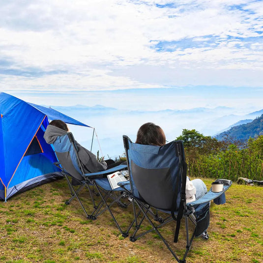 Portable Folding Reclining Camp Chairs with Removable Footrest and Adjustable Backrest, Blue