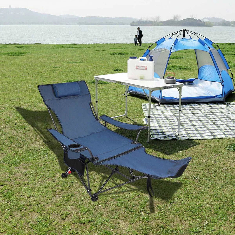 Load image into Gallery viewer, Portable Folding Reclining Camp Chairs with Removable Footrest and Adjustable Backrest, Blue
