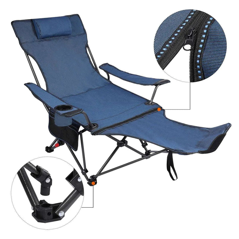 Load image into Gallery viewer, Portable Folding Reclining Camp Chairs with Removable Footrest and Adjustable Backrest, Blue
