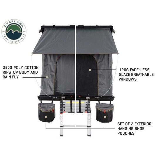 HD Mamba Clam Shell Aluminum Hard Shell Roof Top Tent, Grey Body & Green Trim