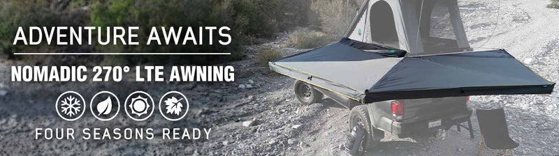 Load image into Gallery viewer, HD Nomadic 270 LTE Awning - Driver Side - Dark Gray with Black Travel Cover Universal
