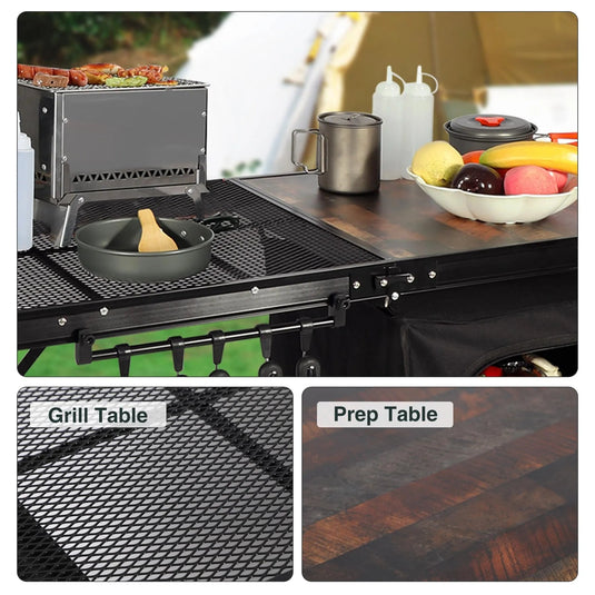 Portable Camping Kitchen Table with Storage Organizer for Outdoor