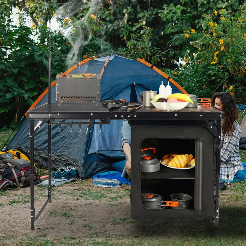 Load image into Gallery viewer, Portable Camping Kitchen Table with Storage Organizer for Outdoor
