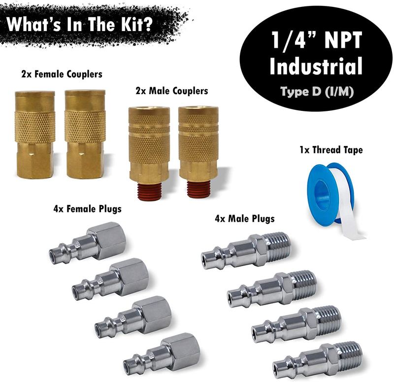 Load image into Gallery viewer, Industrial Quick Connect Air Fittings | Plug &amp; Coupler Kit - 1/4&quot; NPT (Set of 12)
