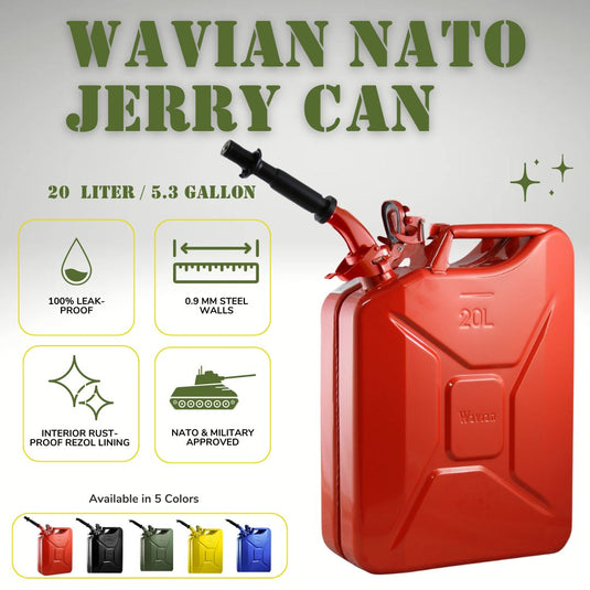 Wavian Fuel Can — the original NATO Steel Jerry Can (20L 5.3 Gal)