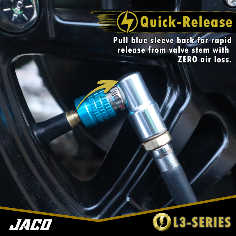 Load image into Gallery viewer, Lightning™ L3-Series Bike Tire Air Chuck - 1/4&quot; F-NPT (Presta + Schrader Valves) | Open Flow (2 Pack)
