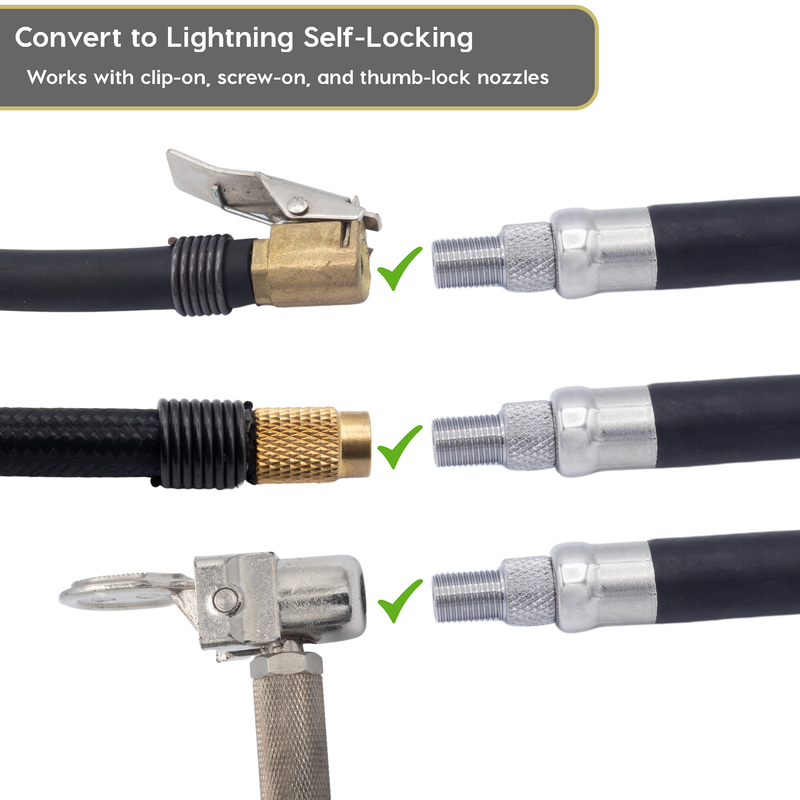 Load image into Gallery viewer, Lightning S2X Tire Inflator Hose Extension Self-Locking Nozzle | Patented Air Hose Adapter for Tire Pumps (Open Flow)
