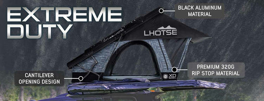Stay Ready Outdoors XD Lohtse Clam Shell Aluminum Hard Shell Roof Top Tent, Blue Body & Black Rainfly