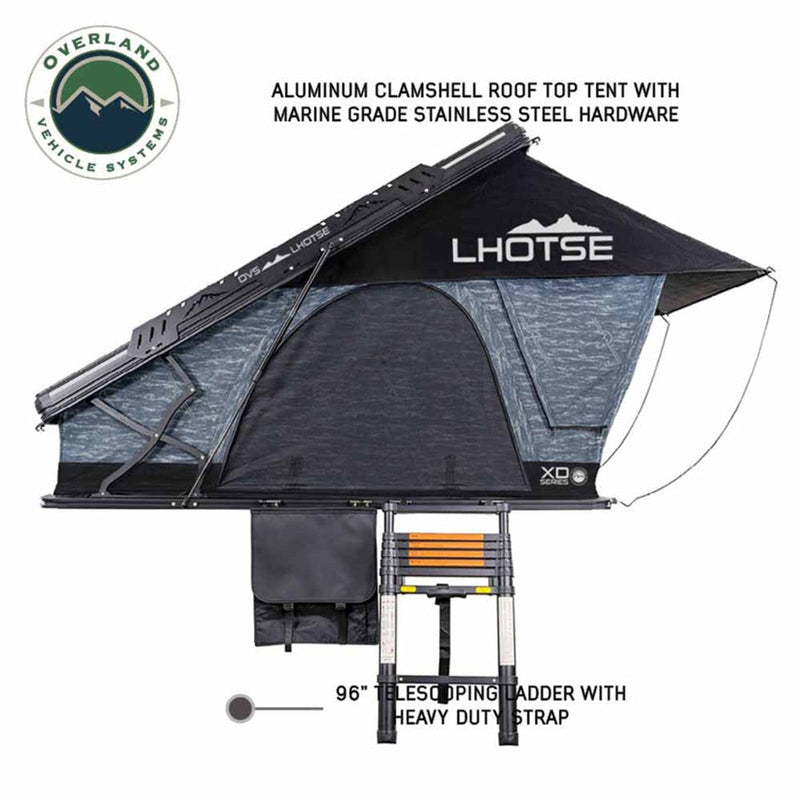 Load image into Gallery viewer, Stay Ready Outdoors XD Lohtse Clam Shell Aluminum Hard Shell Roof Top Tent, Blue Body &amp; Black Rainfly
