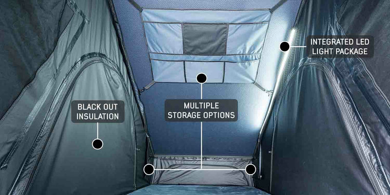 Load image into Gallery viewer, Stay Ready Outdoors XD Lohtse Clam Shell Aluminum Hard Shell Roof Top Tent, Blue Body &amp; Black Rainfly
