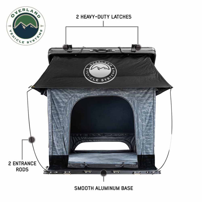 Load image into Gallery viewer, Stay Ready Outdoors XD Lohtse Clam Shell Aluminum Hard Shell Roof Top Tent, Blue Body &amp; Black Rainfly

